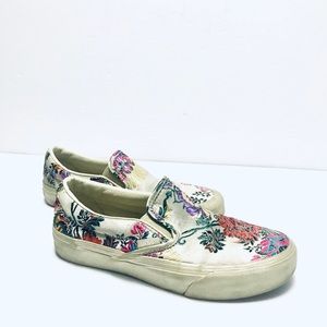 Men’s Women’s Vans Slip Ons White Floral Embroider